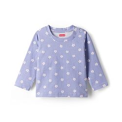 Babyhug Cotton Knit Full Sleeves Co-ords Night Suit With Floral Print - Lavender