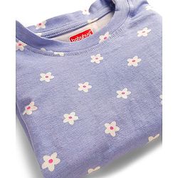 Babyhug Cotton Knit Full Sleeves Co-ords Night Suit With Floral Print - Lavender
