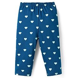 Babyhug Cotton Knit Full Sleeves T-Shirt & Pyjama Co-ord Night Suit With Heart Print - Blue