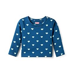 Babyhug Cotton Knit Full Sleeves T-Shirt & Pyjama Co-ord Night Suit With Heart Print - Blue