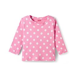 Babyhug Cotton Knit Full Sleeves T-Shirt & Pyjama Co-ord Night Suit With Polka Dot Print - Pink