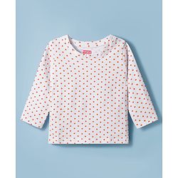 Babyhug Cotton Knit Full Sleeves T-Shirt & Pyjama Co-ord Night Suit With Polka Dot Print - White