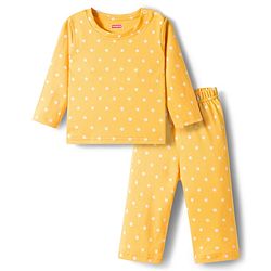Babyhug Cotton Knit Full Sleeves T-Shirt & Pyjama Co-ord Night Suit With Star Print - Yellow
