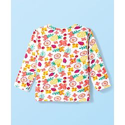 Babyhug Cotton Knit Full Sleeves T-Shirt & Pyjama Co-ord Night Suit With Floral & Fruit Print - White