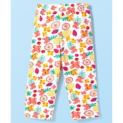 Babyhug Cotton Knit Full Sleeves T-Shirt & Pyjama Co-ord Night Suit With Floral & Fruit Print - White