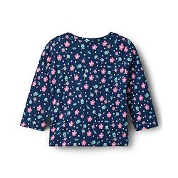 Babyhug Cotton Knit Full Sleeves T-Shirt & Pyjama Co-ord Night Suit With Floral Print - Navy Blue
