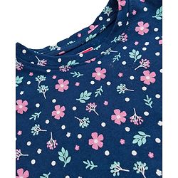 Babyhug Cotton Knit Full Sleeves T-Shirt & Pyjama Co-ord Night Suit With Floral Print - Navy Blue