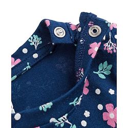 Babyhug Cotton Knit Full Sleeves T-Shirt & Pyjama Co-ord Night Suit With Floral Print - Navy Blue