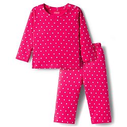 Babyhug Cotton Knit Full Sleeves T-Shirt & Pyjama Co-ord Night Suit With Polka Dot Print - Red