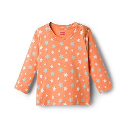 Babyhug Cotton Knit Full Sleeves T-Shirt & Pyjama Co-ord Night Suit With Star Print - Orange