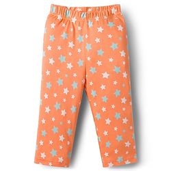 Babyhug Cotton Knit Full Sleeves T-Shirt & Pyjama Co-ord Night Suit With Star Print - Orange
