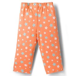 Babyhug Cotton Knit Full Sleeves T-Shirt & Pyjama Co-ord Night Suit With Star Print - Orange