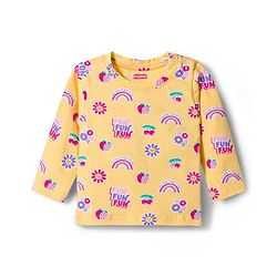 Babyhug Cotton Knit Full Sleeves T-Shirt & Pyjama Co-ord Night Suit With Floral & Rainbow Print - Yellow
