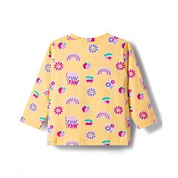 Babyhug Cotton Knit Full Sleeves T-Shirt & Pyjama Co-ord Night Suit With Floral & Rainbow Print - Yellow