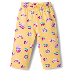 Babyhug Cotton Knit Full Sleeves T-Shirt & Pyjama Co-ord Night Suit With Floral & Rainbow Print - Yellow
