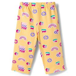 Babyhug Cotton Knit Full Sleeves T-Shirt & Pyjama Co-ord Night Suit With Floral & Rainbow Print - Yellow
