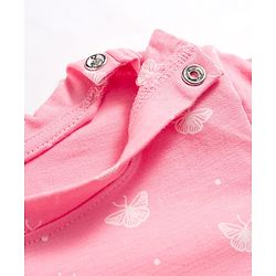 Babyhug Cotton Knit Full Sleeves T-Shirt & Pyjama Co-ord Night Suit With Butterfly Print - Pink