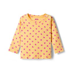 Babyhug Cotton Knit Full Sleeves T-Shirt & Pyjama Co-ord Night Suit With Heart Print - Yellow