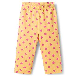Babyhug Cotton Knit Full Sleeves T-Shirt & Pyjama Co-ord Night Suit With Heart Print - Yellow
