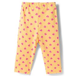 Babyhug Cotton Knit Full Sleeves T-Shirt & Pyjama Co-ord Night Suit With Heart Print - Yellow