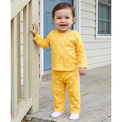 Babyhug Cotton Knit Full Sleeves T-Shirt & Pyjama Co-ord Night Suit With Polka Dot Print - Yellow