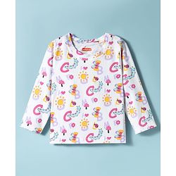 Babyhug Cotton Knit Full Sleeves T-Shirt & Pyjama Co-ord Night Suit With Ladybug & Caterpillar Print - White