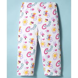 Babyhug Cotton Knit Full Sleeves T-Shirt & Pyjama Co-ord Night Suit With Ladybug & Caterpillar Print - White