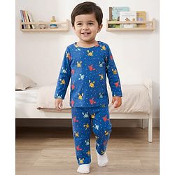 Babyhug Cotton Knit Full Sleeves T-Shirt & Pyjama Co-ord Night Suit With Crab Print - Navy Blue