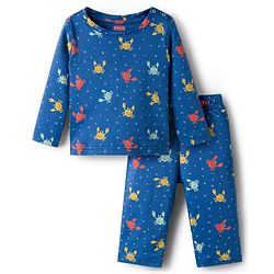Babyhug Cotton Knit Full Sleeves T-Shirt & Pyjama Co-ord Night Suit With Crab Print - Navy Blue