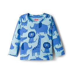 Babyhug Cotton Knit Full Sleeves T-Shirt & Pyjama Co-ord Night Suit With Animal Print - Blue