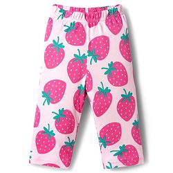 Babyhug Cotton Knit Full Sleeves T-Shirt & Pyjama Co-ord Night Suit With Strawberry Print - Pink