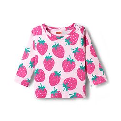 Babyhug Cotton Knit Full Sleeves T-Shirt & Pyjama Co-ord Night Suit With Strawberry Print - Pink