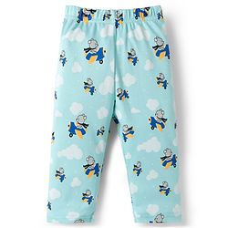 Babyhug Cotton Knit Full Sleeves T-Shirt & Pyjama Co-ord Night Suit With Teddy Bear Print - Aqua