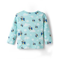 Babyhug Cotton Knit Full Sleeves T-Shirt & Pyjama Co-ord Night Suit With Teddy Bear Print - Aqua