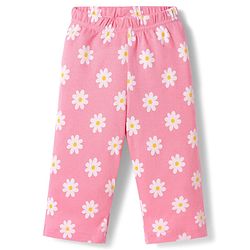Babyhug Cotton Knit Full Sleeves T-Shirt & Pyjama Co-ord Night Suit With Floral Print - Pink