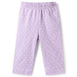 Babyhug Cotton Knit Full Sleeves T-Shirt & Pyjama Co-ord Night Suit With Polka Dot Print - Lilac