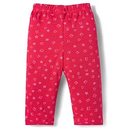Babyhug Cotton Knit Full Sleeves T-Shirt & Pyjama Co-ord Night Suit With Shapes Print - Red