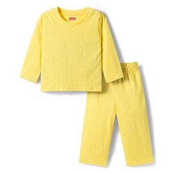 Babyhug Cotton Knit Full Sleeves T-Shirt & Pyjama Co-ord Night Suit With Polka Dot Print - Yellow