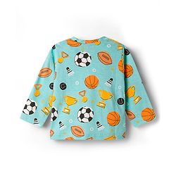Babyhug Cotton Knit Full Sleeves Co-ords Night Suit With Football Print - Teal Blue