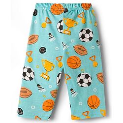Babyhug Cotton Knit Full Sleeves Co-ords Night Suit With Football Print - Teal Blue