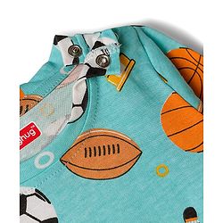 Babyhug Cotton Knit Full Sleeves Co-ords Night Suit With Football Print - Teal Blue