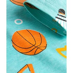 Babyhug Cotton Knit Full Sleeves Co-ords Night Suit With Football Print - Teal Blue
