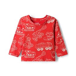 Babyhug Cotton Knit Full Sleeves Co-ords Night Suit With Vehicle Print - Red