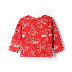 Babyhug Cotton Knit Full Sleeves Co-ords Night Suit With Vehicle Print - Red