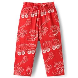 Babyhug Cotton Knit Full Sleeves Co-ords Night Suit With Vehicle Print - Red