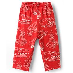 Babyhug Cotton Knit Full Sleeves Co-ords Night Suit With Vehicle Print - Red
