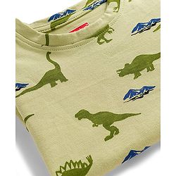 Babyhug Cotton Knit Full Sleeves Co-ords Night Suit With Dino Print - Light Green