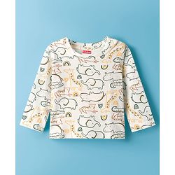 Babyhug Cotton Knit Full Sleeves Co-ords Night Suit With Jungle Theme Print - White