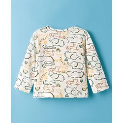Babyhug Cotton Knit Full Sleeves Co-ords Night Suit With Jungle Theme Print - White