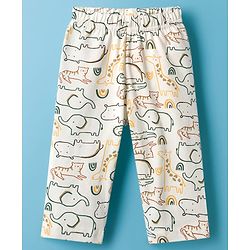 Babyhug Cotton Knit Full Sleeves Co-ords Night Suit With Jungle Theme Print - White